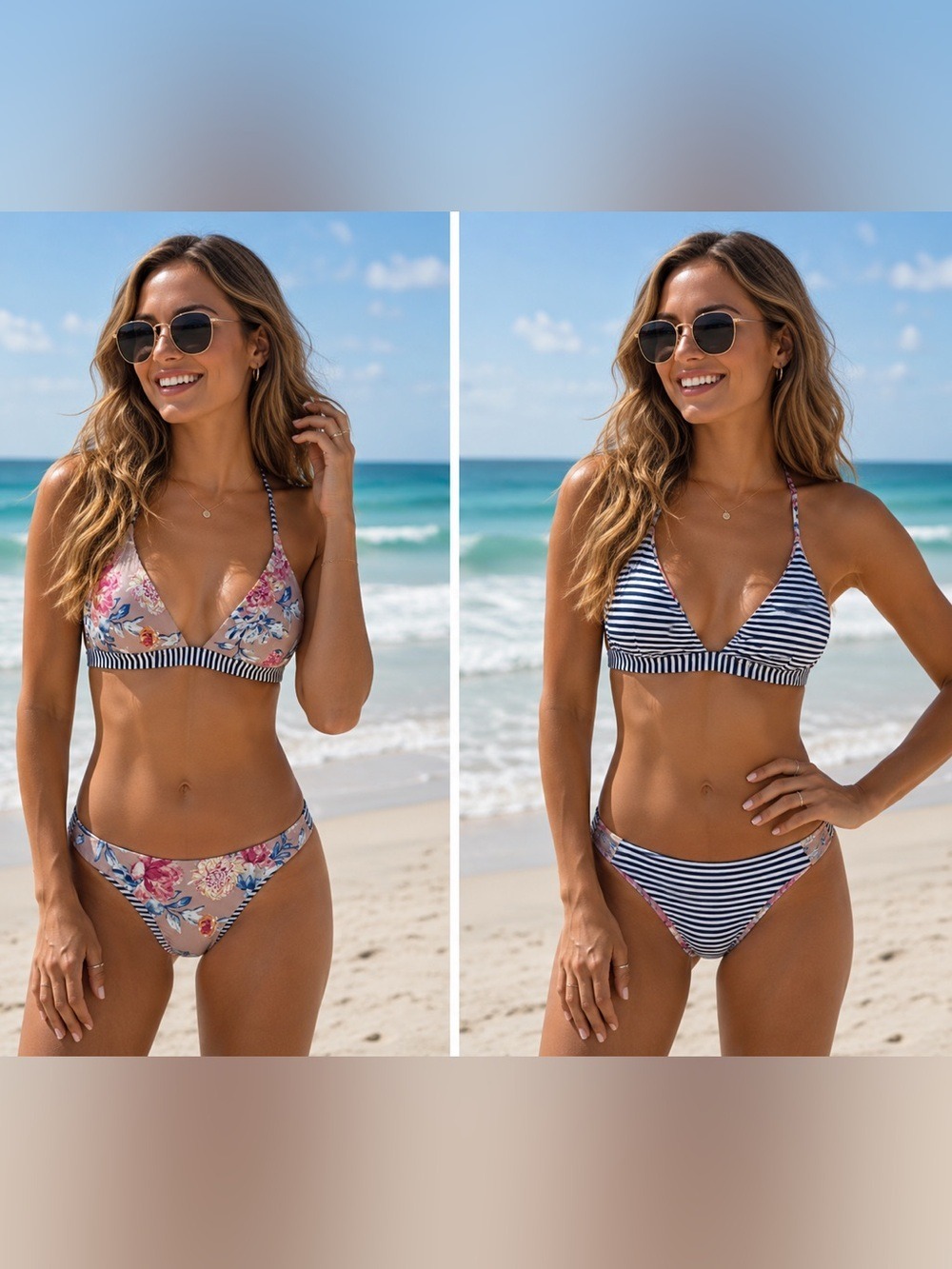 RIPCURL reversible floral striped bikini Sz S